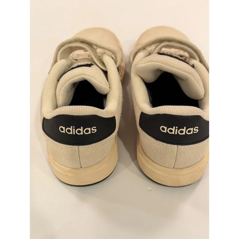 Adidas Grand Court Kids Suede Sneakers Cream Black 13.5K JR5568